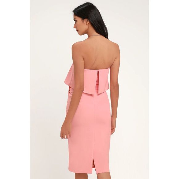 Lulu’s Lots of Love Light Pink Strapless Midi strapless flounce Dress - Picture 4 of 14